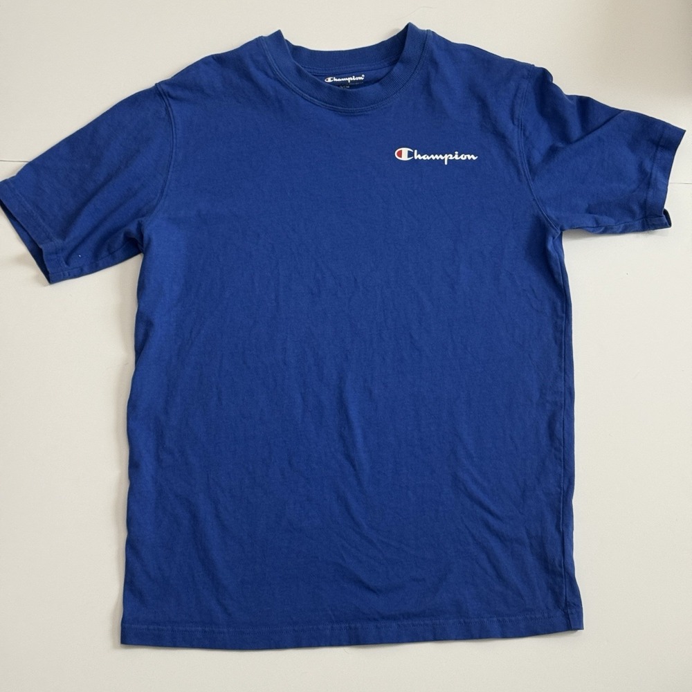 Champion T-Shirt‎ Mens S Bright Blue 100% Cotton Logo Crew Neck Short Sleeve